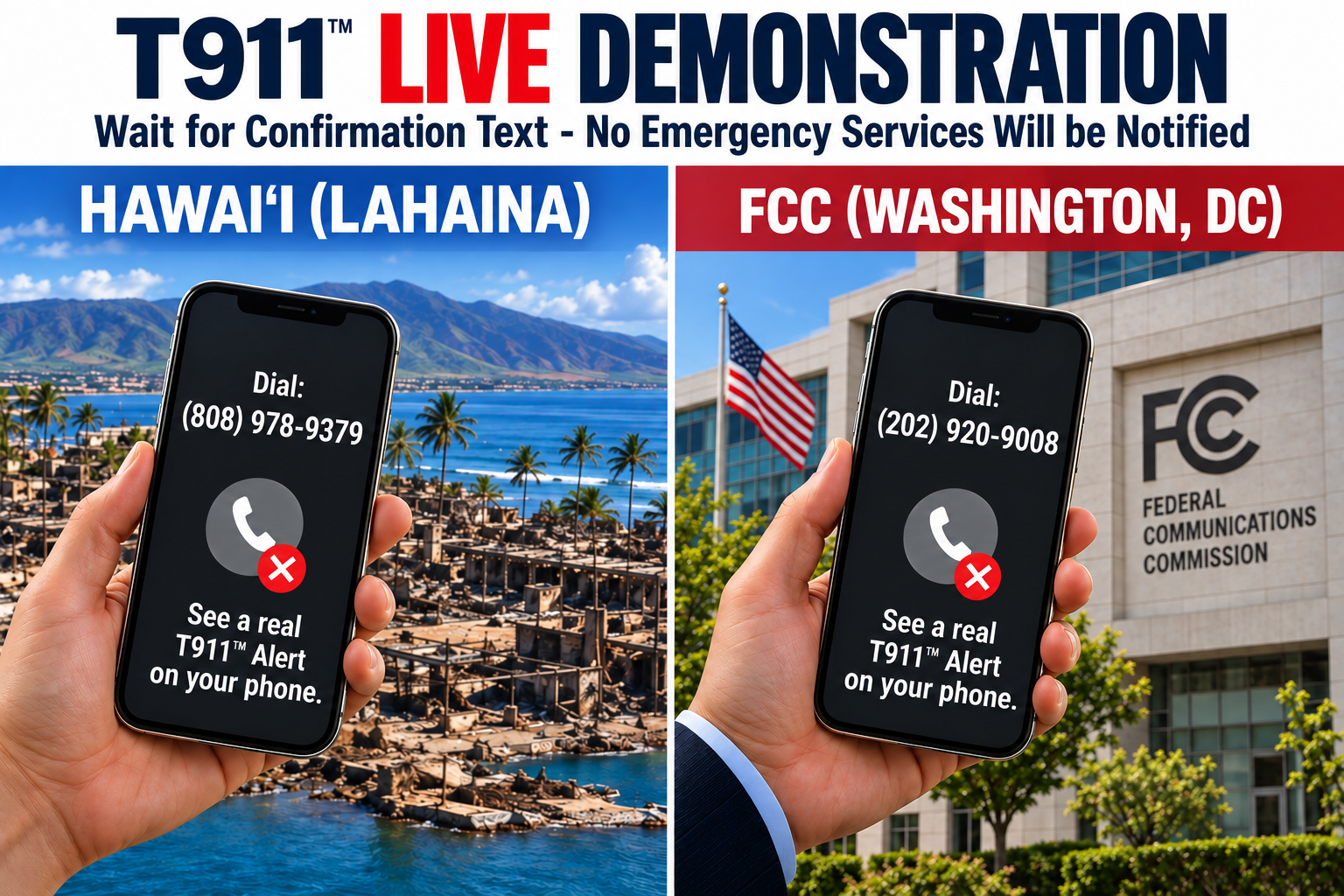 T911 live demonstration for Hawaii and FCC Washington DC